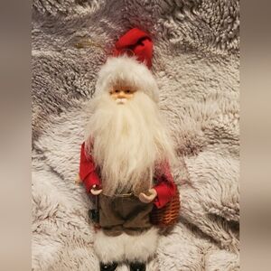 Vintage Fishing Santa Claus w/bass Fish hanging standing Christmas ornament.